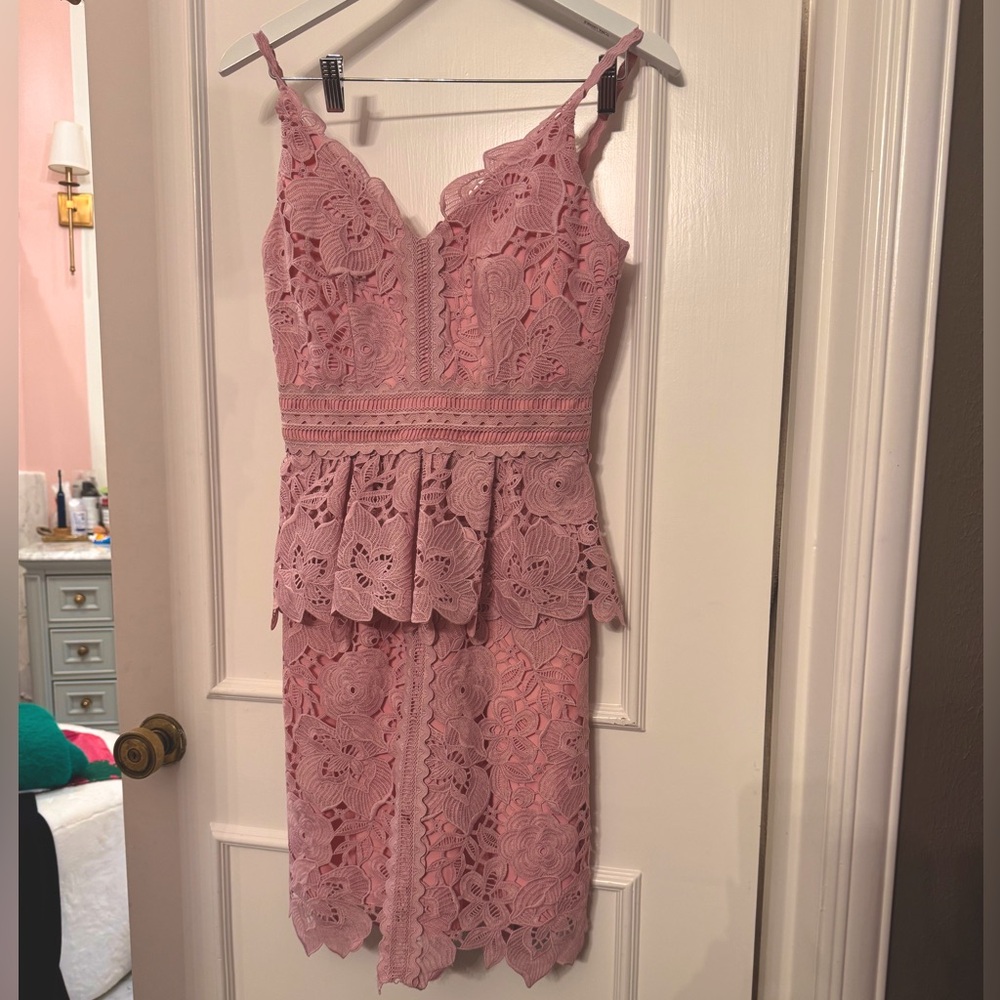 Ted Baker Size 1 Pink Lace Midi Dress